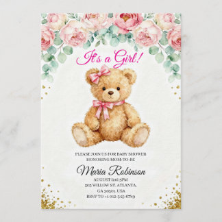 It's a Girl" Teddy Bear Invitation
