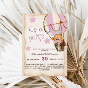 It's a Girl Teddy Bear Rustic Baby Girl Shower Invitation