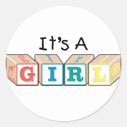 It's A Girl Toy Blocks Classic Round Sticker