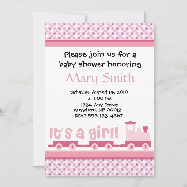 "It's A Girl!"  Toy Train Baby Shower Invitation (Front)