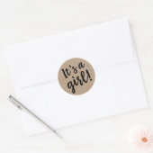 It's A Girl Trendy Script, Kraft Classic Round Sticker | Zazzle