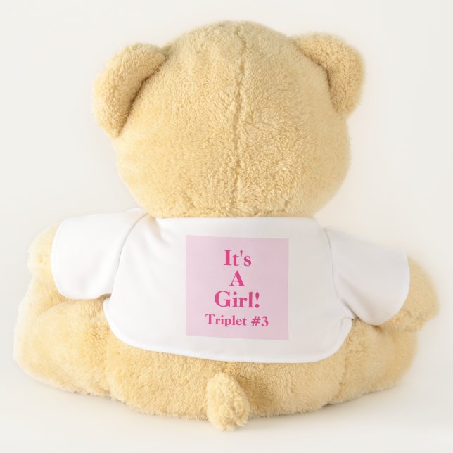 It's a Girl Triplets Pink Teddy Bear (Back)