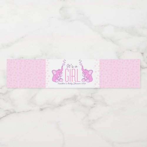 Its a girl two showering pink elephants water bottle label