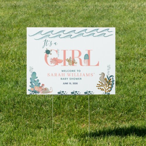 Its a Girl Under the Sea Coral Baby Shower Sign