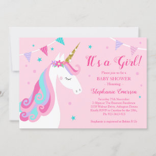 It's A Girl Unicorn Baby Shower Pink Invitation