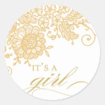 It&#39;s A Girl - Vintage Lace Classic Round Sticker at Zazzle