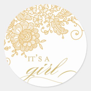 It's A Girl - Vintage Lace Classic Round Sticker by simplysostylish at Zazzle
