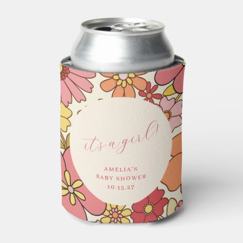 Its a Girl Vintage Pink Floral Baby Shower Custom Can Cooler