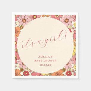 It's a Girl Vintage Pink Floral Baby Shower Custom Napkins