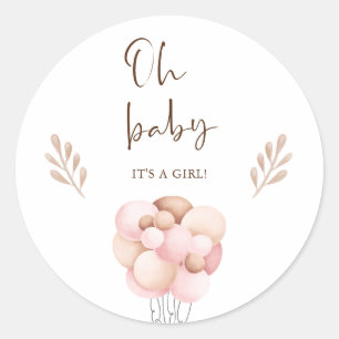 Its a Girl Watercolor Baby Shower Flying Balloon Classic Round Sticker