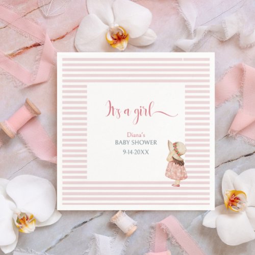 Its a girl Watercolor Baby Shower Flying Balloons Napkins