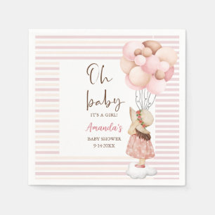 Its a girl Watercolor Baby Shower Flying Balloons Napkins