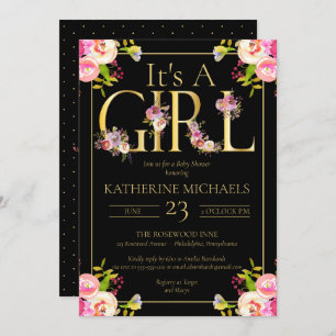 Its A Girl Watercolor Blooms Floral Baby Shower In Invitation