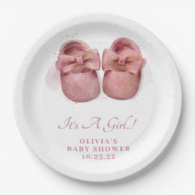 It's a Girl Watercolor Cute Baby Shoes Baby Shower