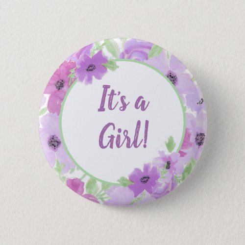 Its a Girl Watercolor Floral Baby Shower Button