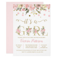 Its A Girl Watercolor Floral Baby Shower Invitation