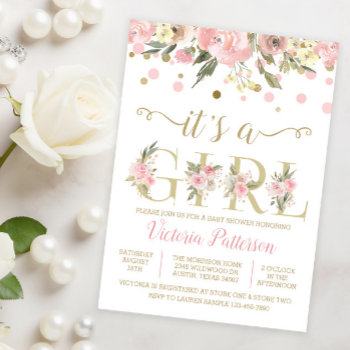 Its A Girl Watercolor Floral Baby Shower Invitation by The_Baby_Boutique at Zazzle