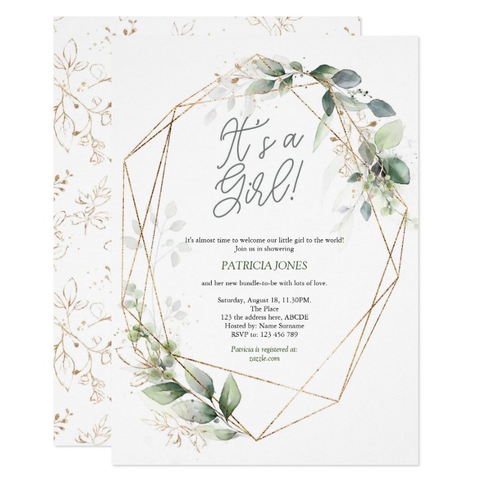 Its A Girl Watercolor Greenery Baby Shower Invitation Zazzle Com