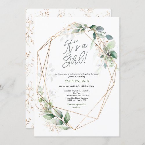 Its a girl Watercolor Greenery Baby Shower Invitation