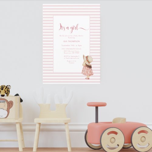 Its a Girl Watercolor Pink Lines Baby Shower Invitation