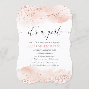 It's a girl watercolor rose gold blush pink baby invitation