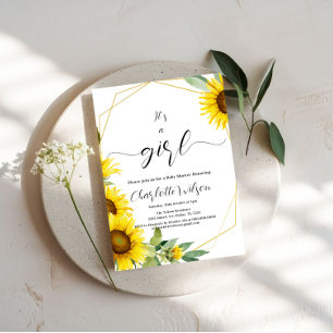 It's a Girl! Watercolor Sunflower Baby Shower Invitation