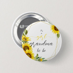 It's a Girl! Watercolor Sunflower Grandma-to-be Button