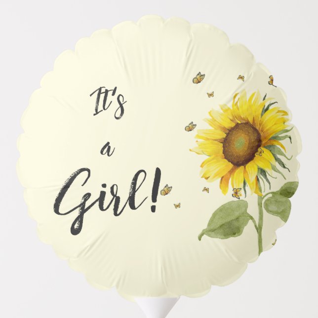 It's a Girl! Watercolor Sunflower with Butterflies Balloon (Back)