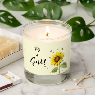 It's a Girl! Watercolor Sunflower with Butterflies Scented Candle