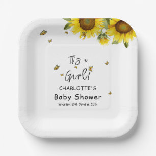 It's a Girl! Watercolor Sunflowers and Butterflies Paper Plates