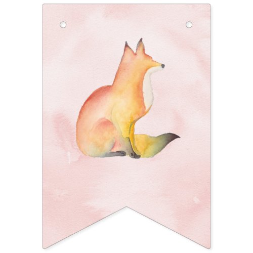 Its A Girl Watercolor Woodland Fox Bunting Flags
