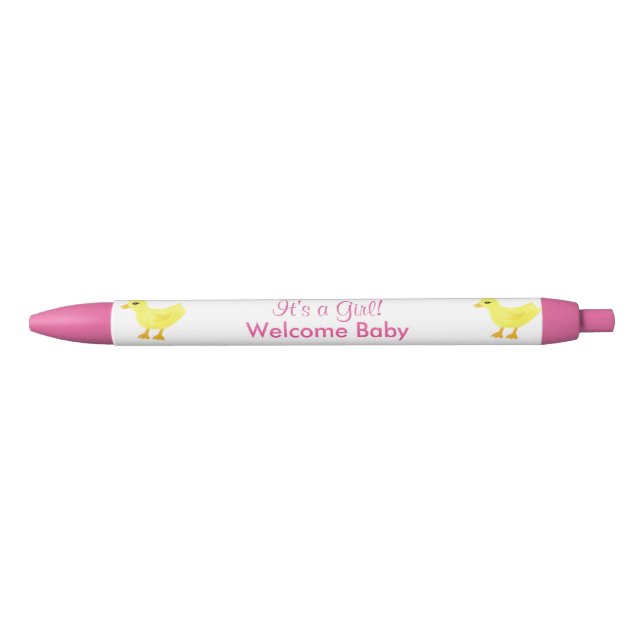 It's A Girl Welcome Baby Yellow Ducky Announcement Pen (Front)