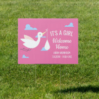 It's a Girl Welcome Home Cute Stork Custom Yard