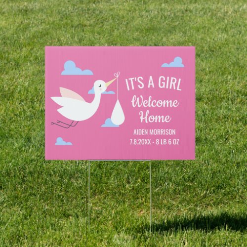 Its a Girl Welcome Home Cute Stork Custom Yard Sign