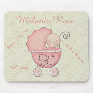 It's a girl! Whimsical Pink Baby Carriage Mouse Pad