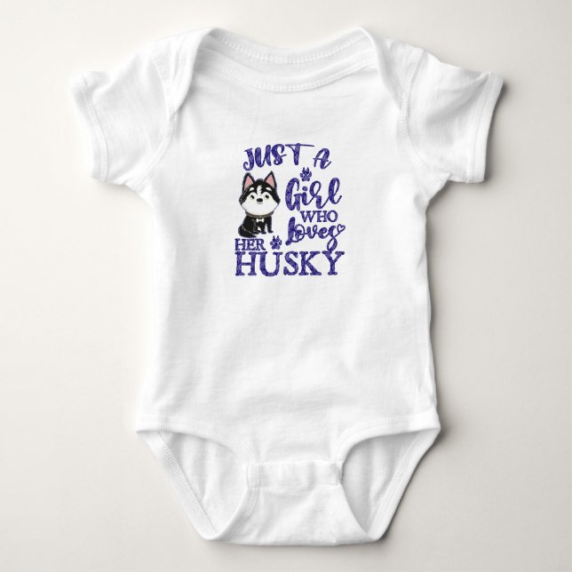 Its a girl who loves her husky, dog lovers, eskimo baby bodysuit (Front)