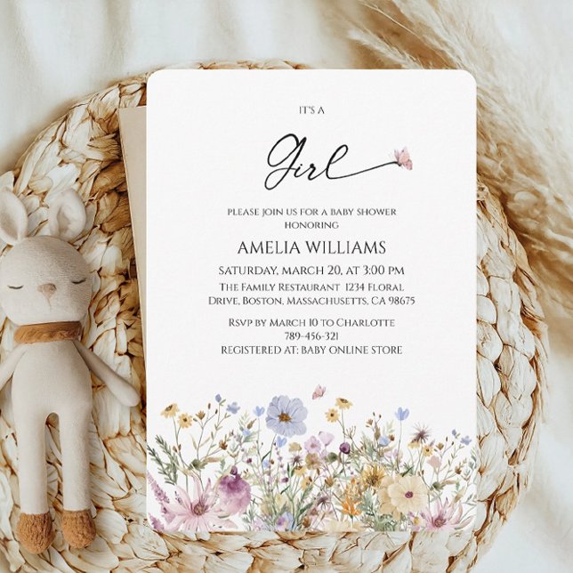 Its a Girl Wildfloral Pastel Baby Shower Invitation (Creator Uploaded)