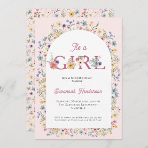 It's a Girl Wildflower Floral Pink Baby Shower Invitation