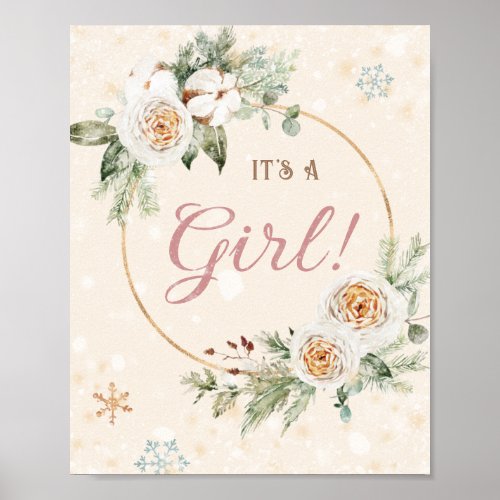 Its a Girl Winter Baby Shower Sprinkle Snowflake Poster