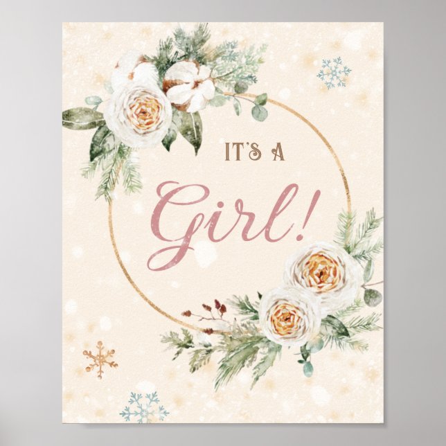 It's a Girl Winter Baby Shower Sprinkle Snowflake Poster (Front)