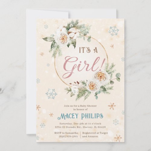 Its a Girl Winter Wonderland Baby Shower Sprinkle Invitation