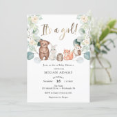 It's a Girl Woodland Animal Eucalyptus Baby Shower Invitation (Standing Front)