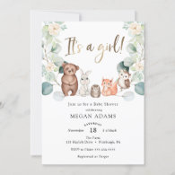 It's a Girl Woodland Animal Eucalyptus Baby Shower Invitation