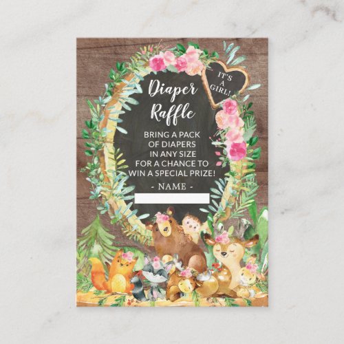 Its A Girl Woodland Baby Shower Diaper Raffle Enclosure Card