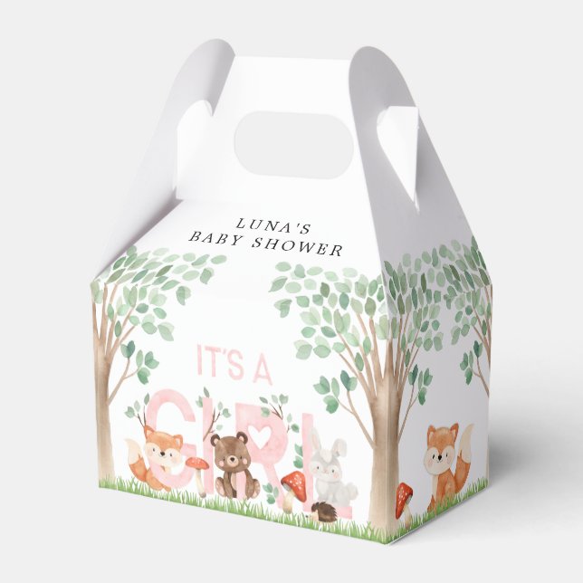 It's a Girl Woodland Baby Shower Favor Boxes (Front Side)