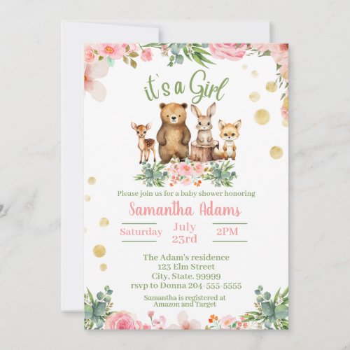 Its a Girl Woodland Baby Shower Invitation 