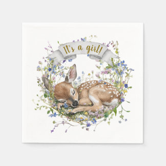 It's a girl Woodland Baby Shower Napkins