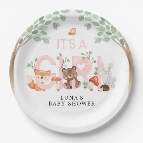 Its a Girl Woodland Baby Shower Paper Plates
