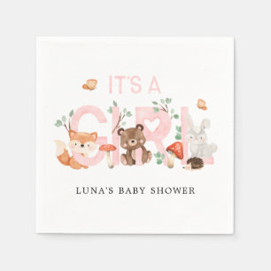 It's a Girl Woodland Baby Shower Personalized Napkins