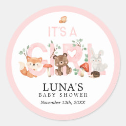 It&#39;s a Girl Woodland Pink Baby Shower Classic Roun Classic Round Sticker